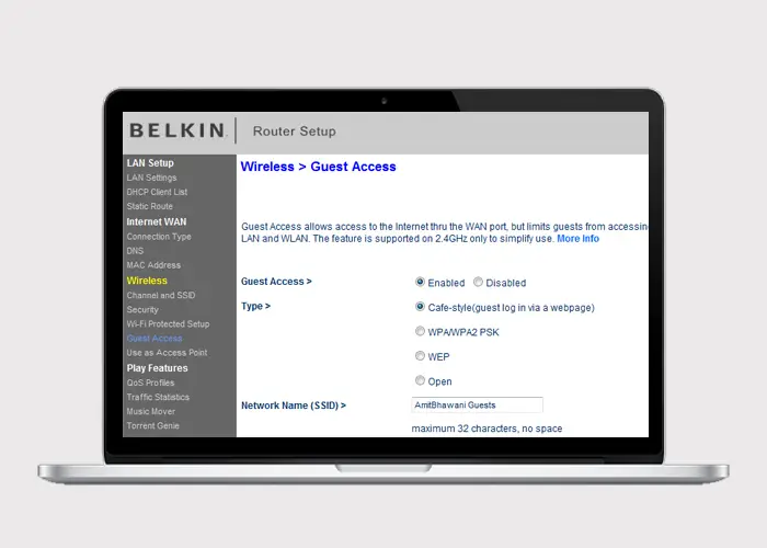 Belkin range extender dashboard